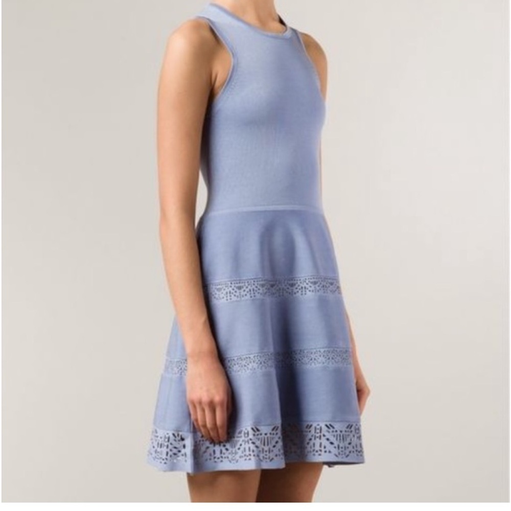 Parker Alabama Blue Knit Sleeveless Tank Dress Fit Flare Leather Trim Size Small